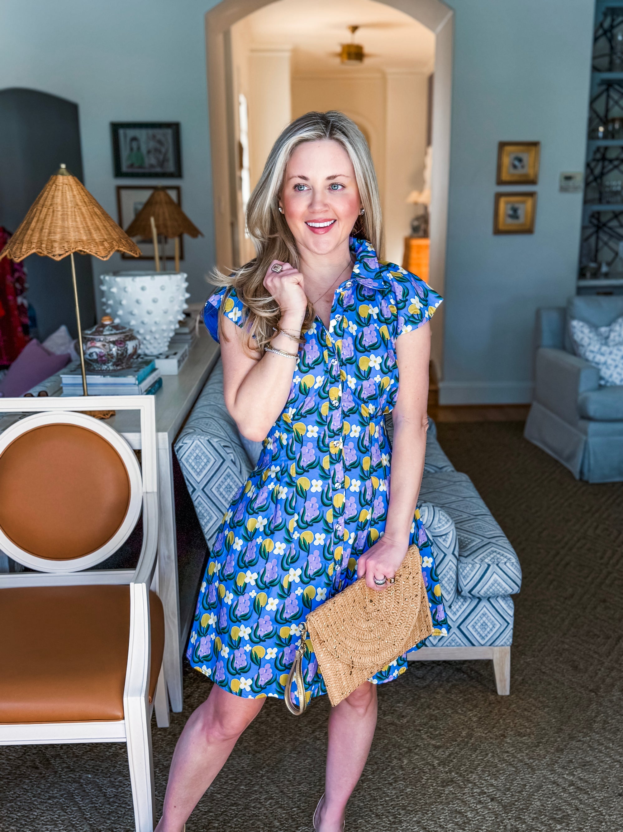 Citron Bloom Dress-Blue