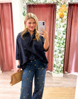 Kaia Oversized Button Down Top-Navy