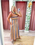 Paisley Stripe Smocked Midi Dress