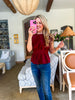 Skyline Chic Pleated Top-Burgundy