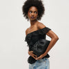 Tate Woven Frame Clutch-Black