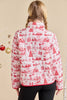 Christmas Toile Printed Quilted Jacket-Red