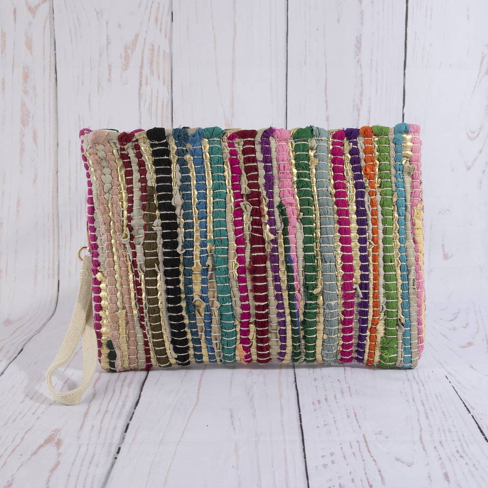 Rainbow Metallic Stripe Clutch Bag