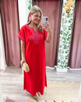 Tropical Dream Midi Dress-Tomato Red