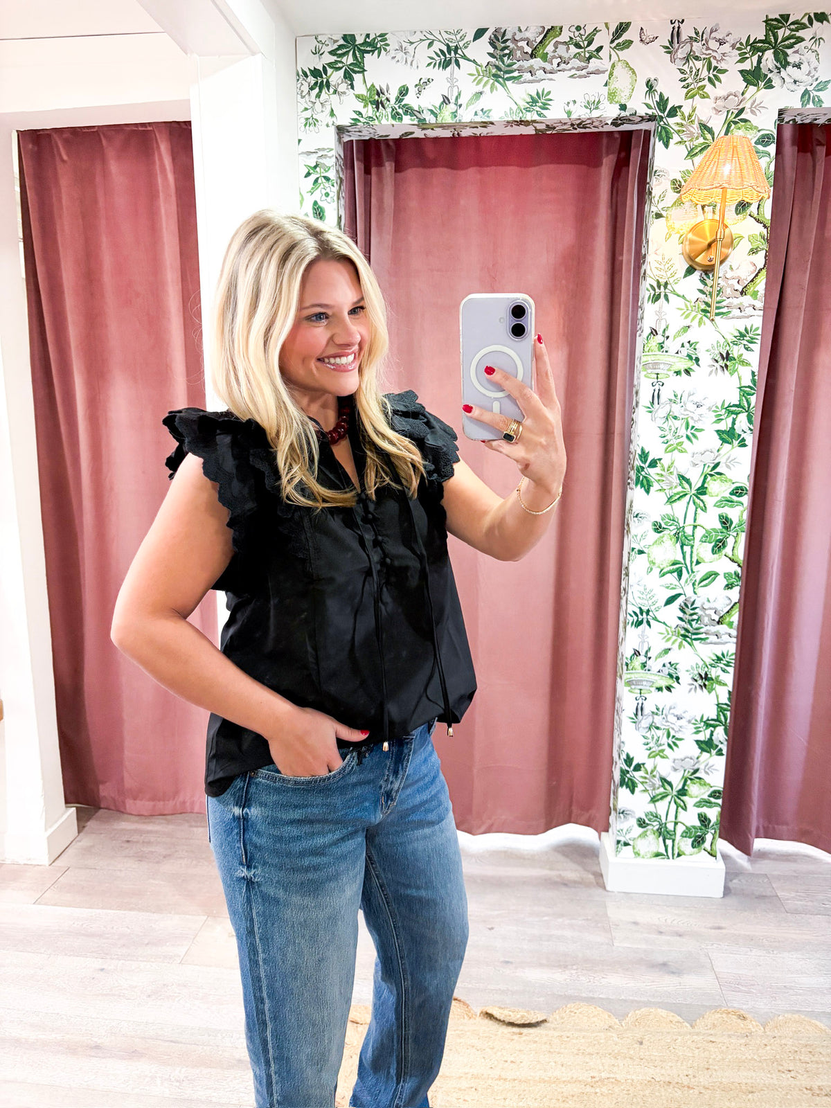 Marcella Ruffle Top-Black