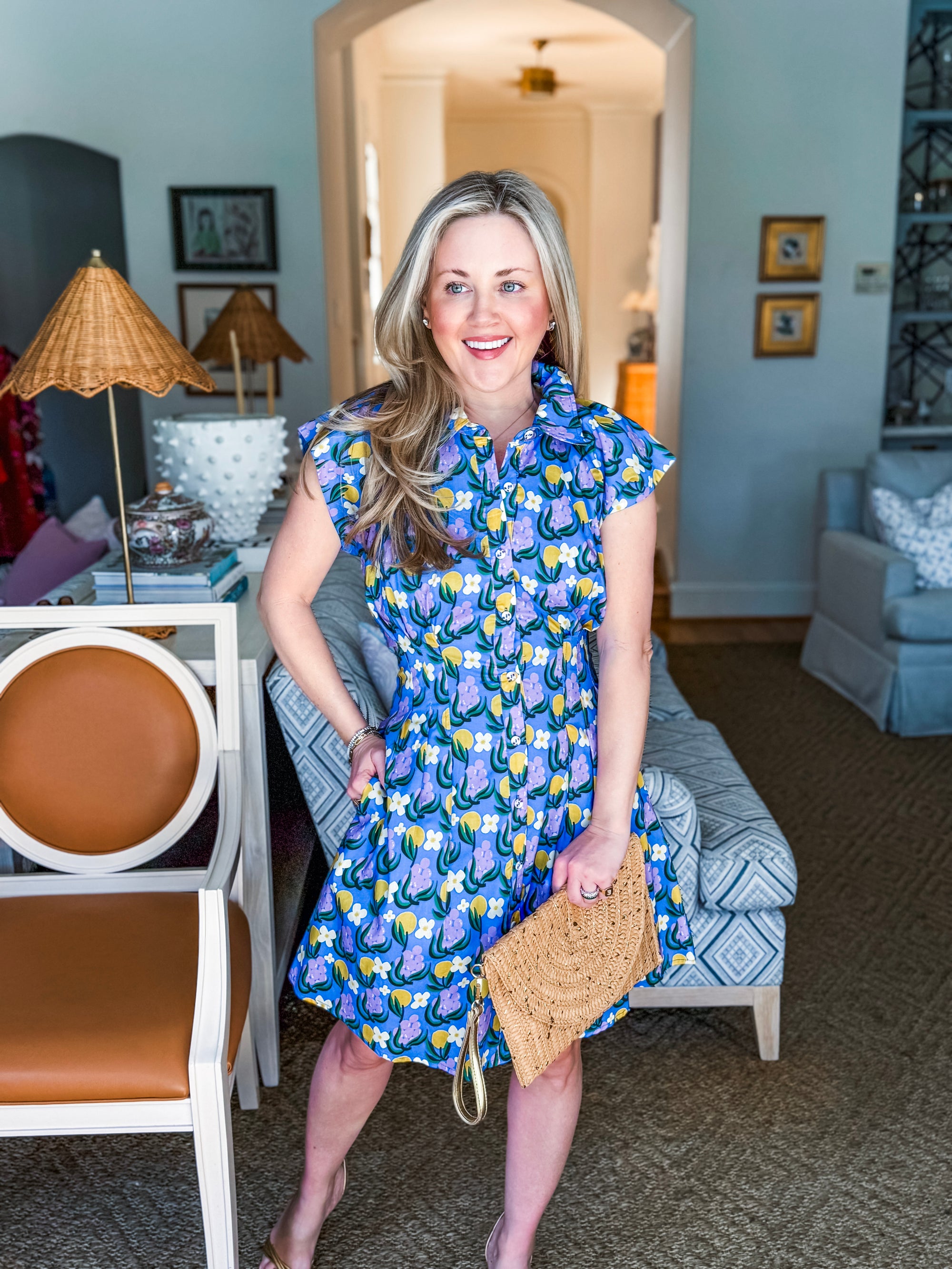 Citron Bloom Dress-Blue