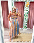 Paisley Stripe Smocked Midi Dress