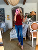 Skyline Chic Pleated Top-Burgundy