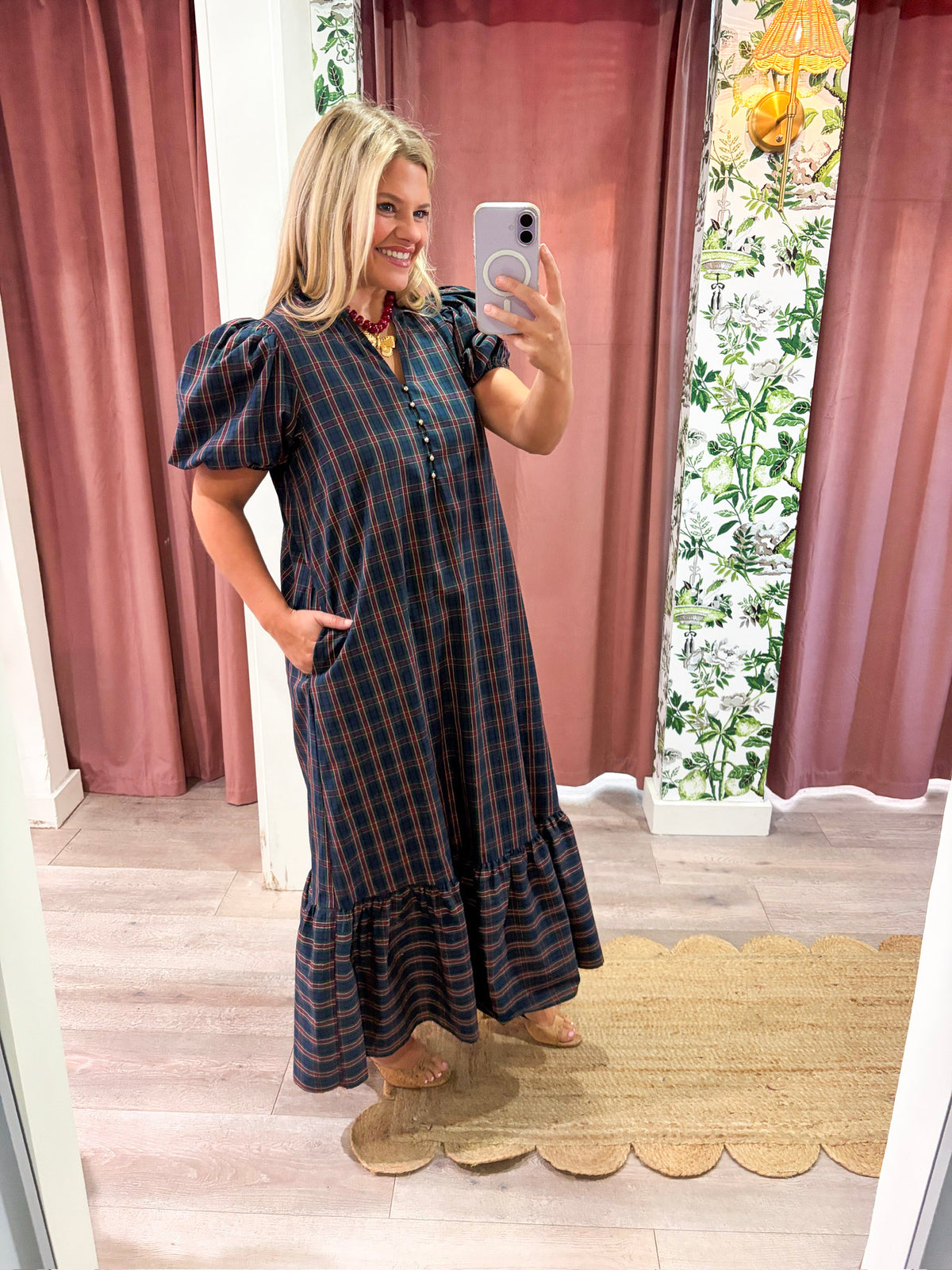 Westbury Plaid Midi Dress-Green