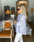 Sweetest Best Friend Embroidered Top- Blue/Papaya