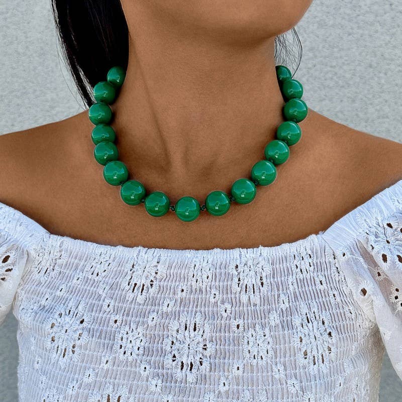 Boho Chunky Beaded Necklace-Green