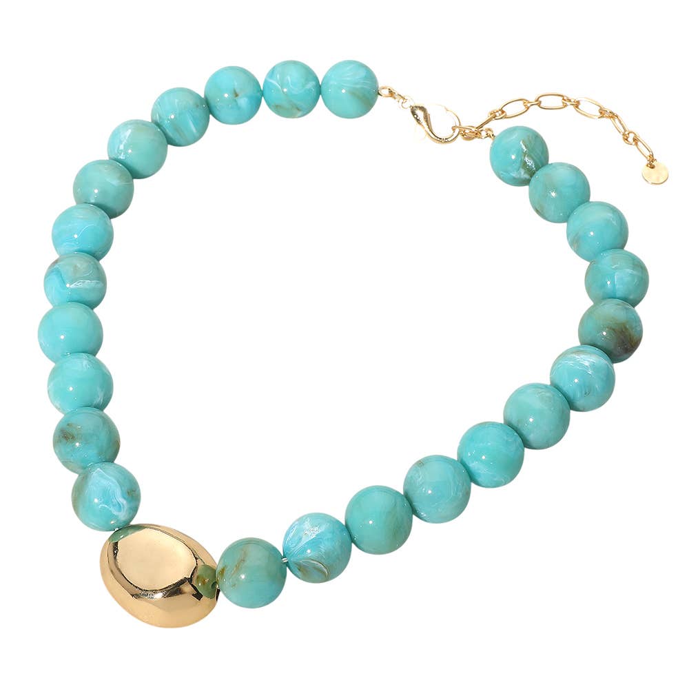Polished Beaded Statement Necklace-Turquoise