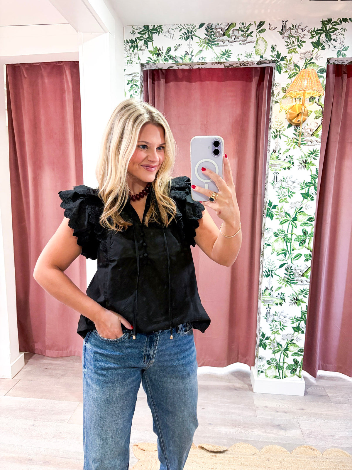 Marcella Ruffle Top-Black