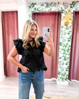 Marcella Ruffle Top-Black