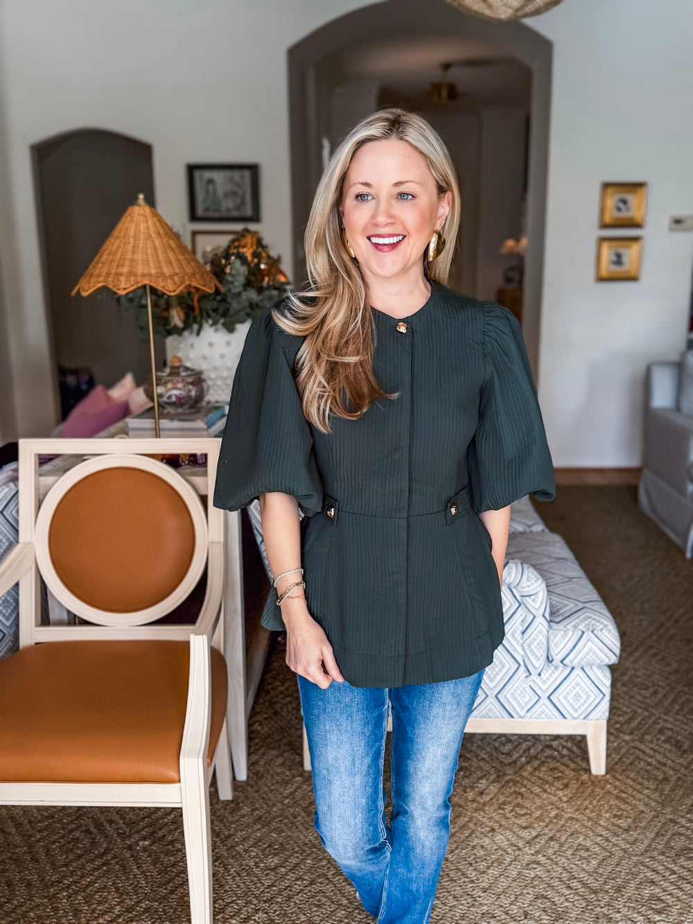 Cityscape Chic Peplum Top-Green