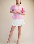 Sweetheart Puff Sleeve Top-Pink