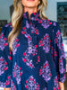Midnight Sonata Botanical Midi Dress-Navy