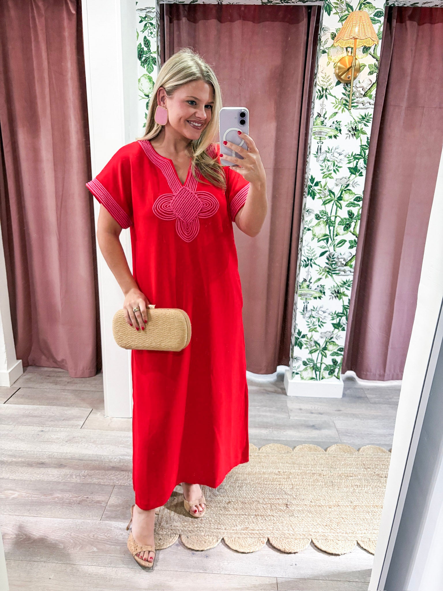 Tropical Dream Midi Dress-Tomato Red