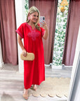 Tropical Dream Midi Dress-Tomato Red