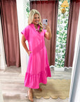 Simple Joy Midi Dress-Hot Pink