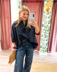 Kaia Oversized Button Down Top-Navy