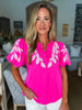Vintage Bungalow Embroidered Top-Hot Pink