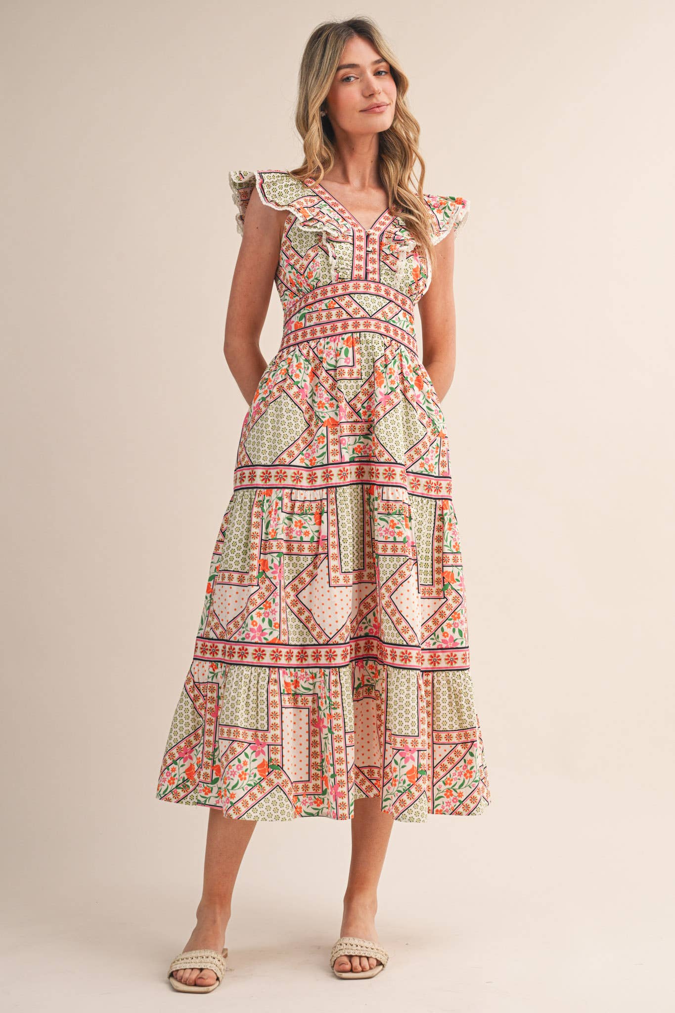 Sweet Spell Floral Midi Dress-Ivory