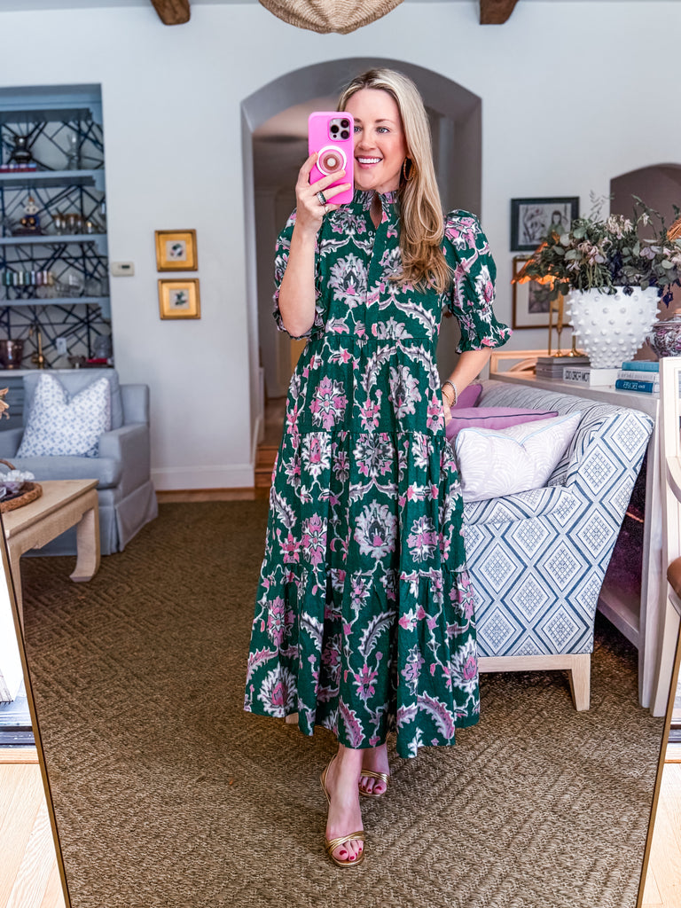 Season of Style Floral Midi Dress-Pine