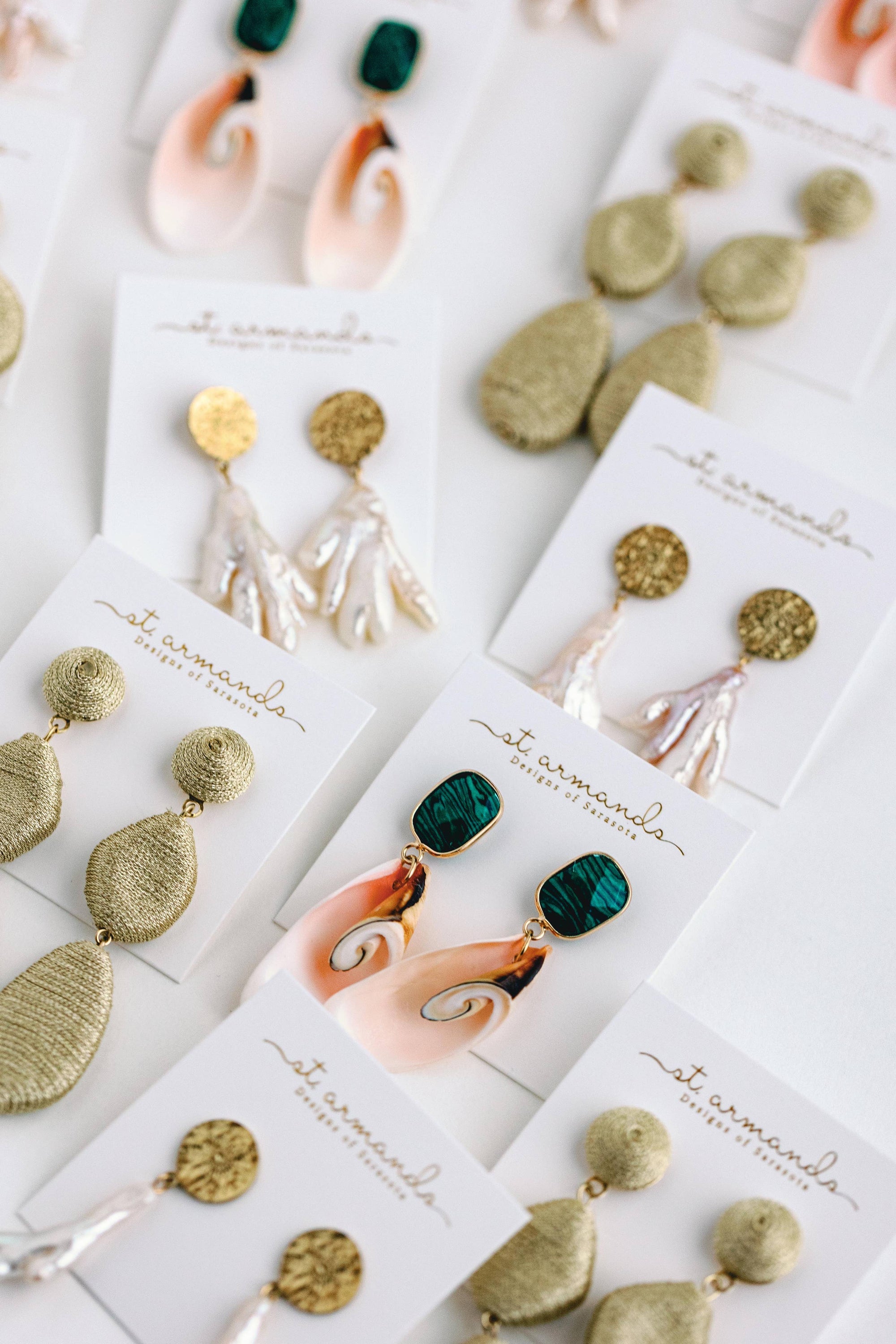 Pink Shell and Green Malachite Earrings