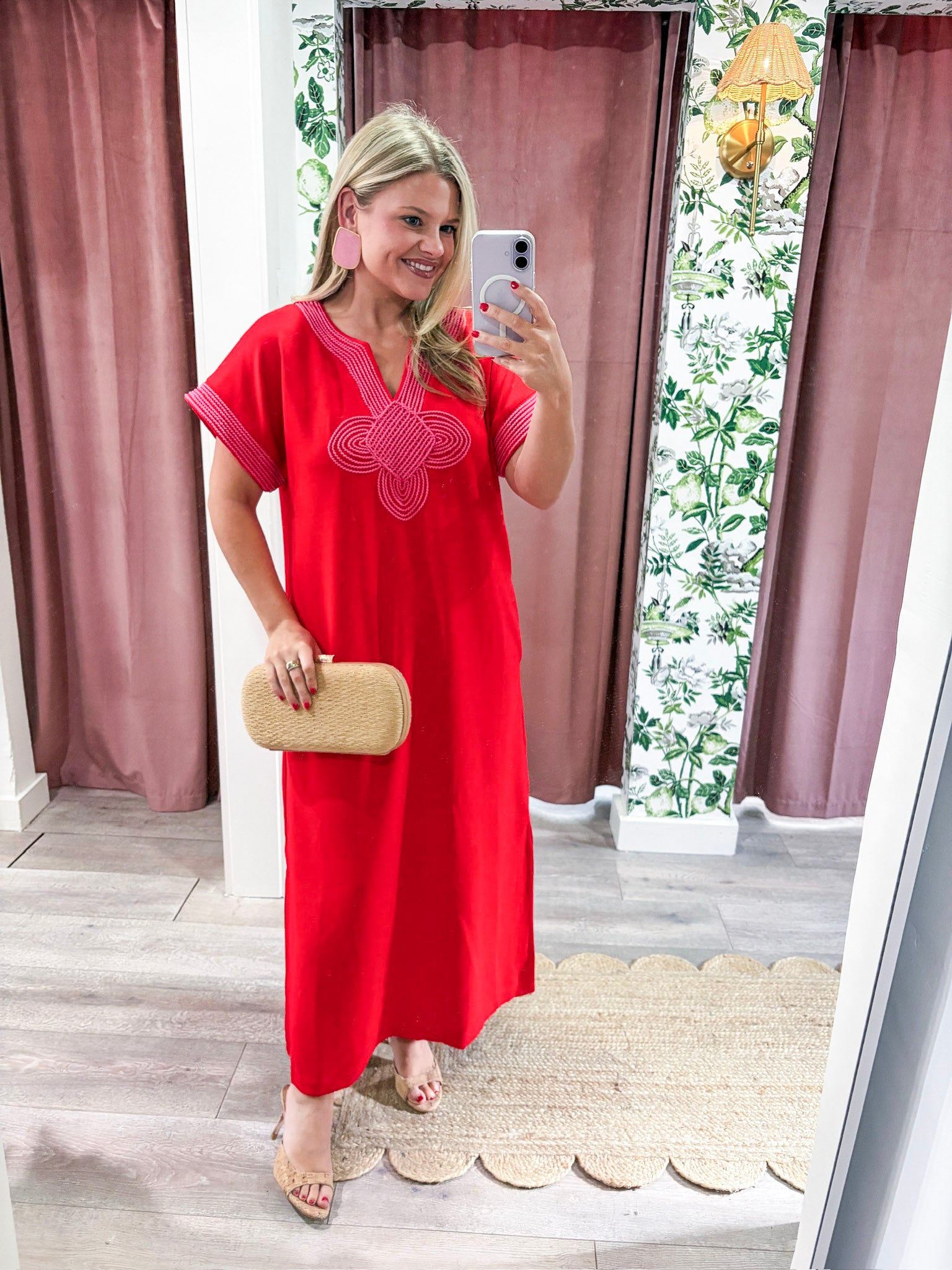 Tropical Dream Midi Dress-Tomato Red