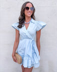 Avah Ruffle Wrap Mini Dress-Blue