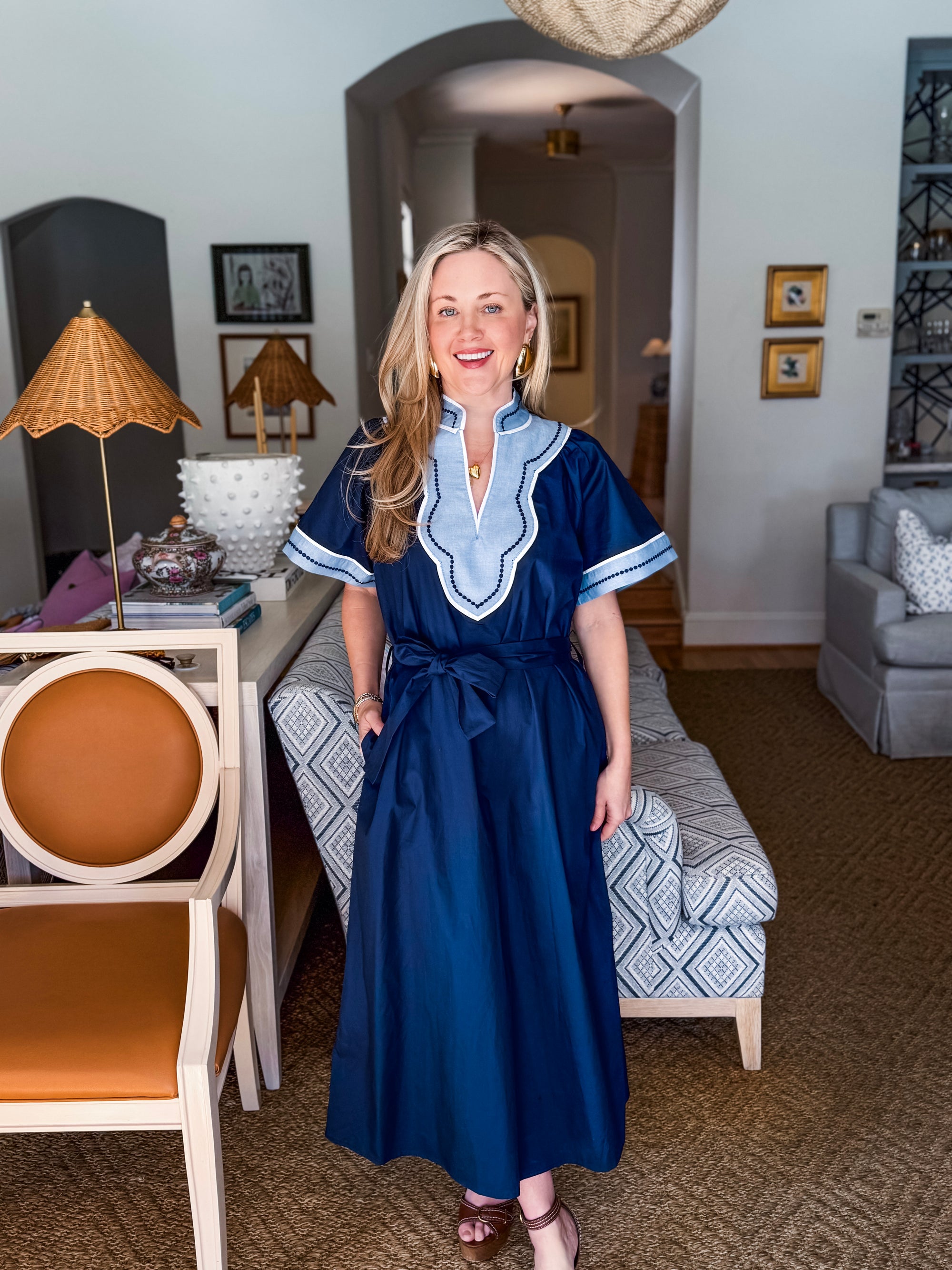 Market Walks Belted Dress-Navy