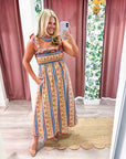 Paisley Stripe Smocked Midi Dress