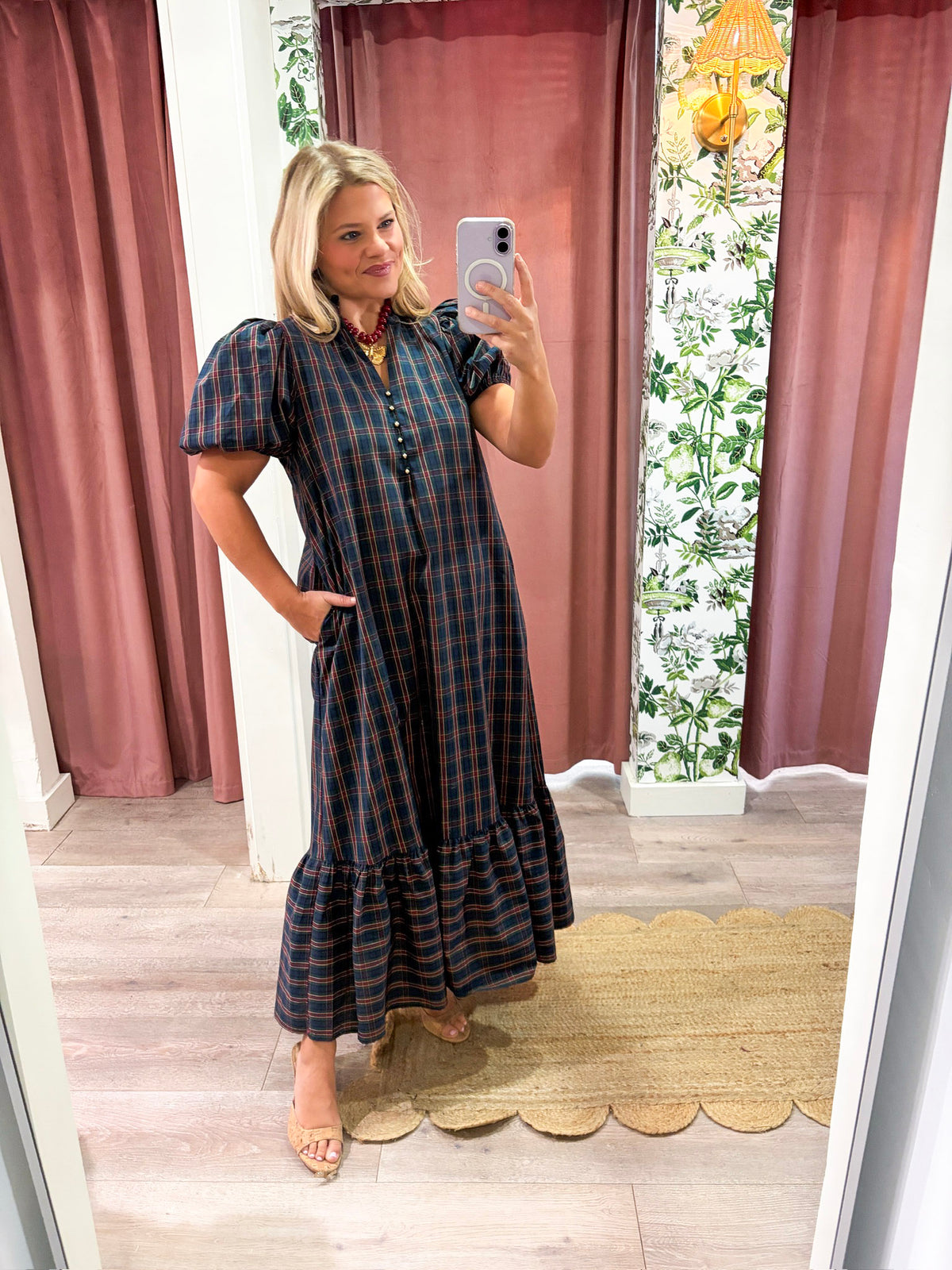Westbury Plaid Midi Dress-Green