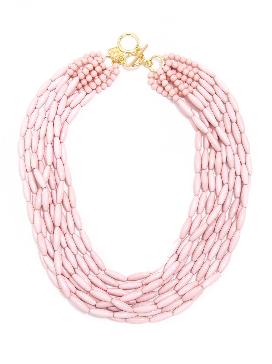 Glossy Beaded Pastel Necklace-Rose