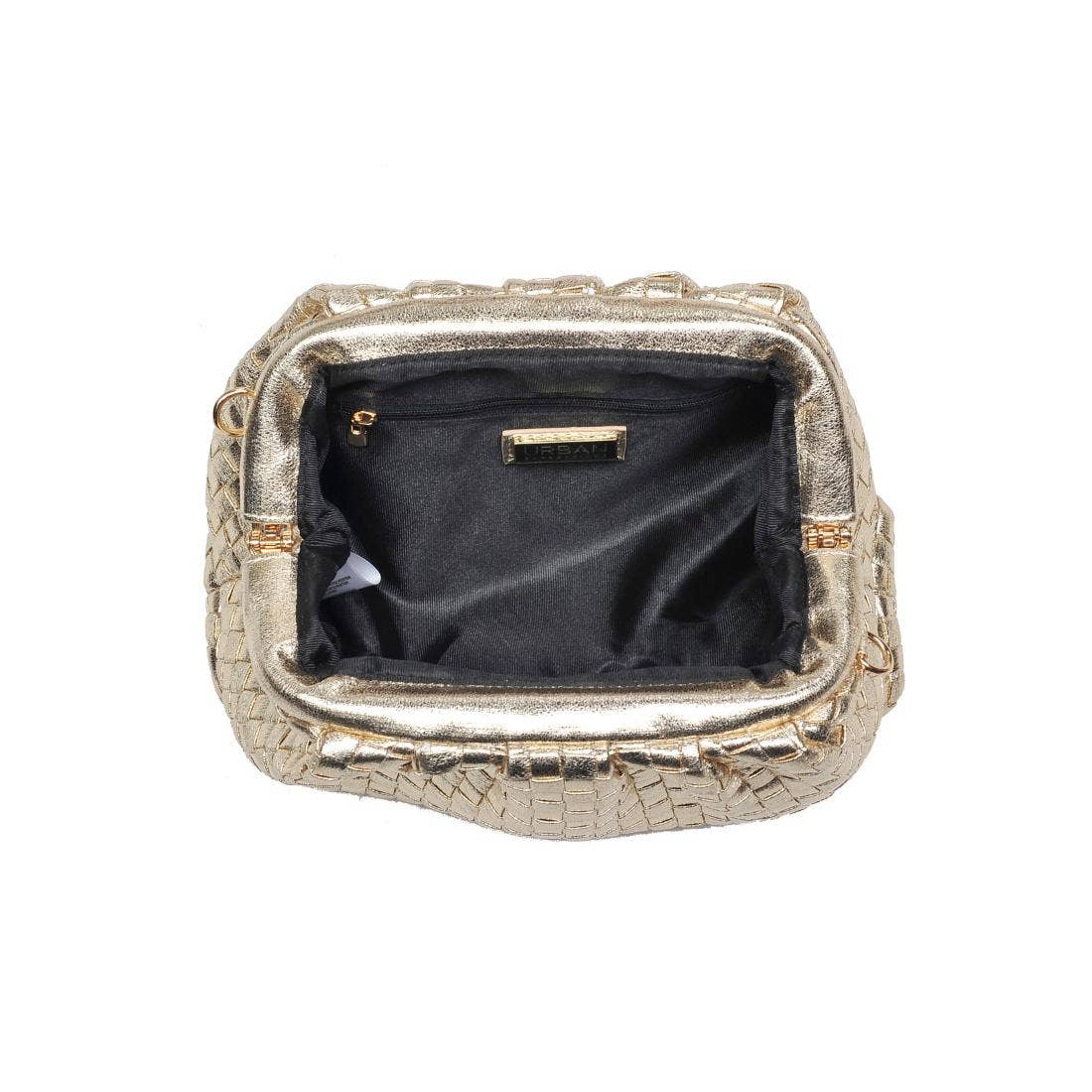Tate Woven Frame Clutch-Gold