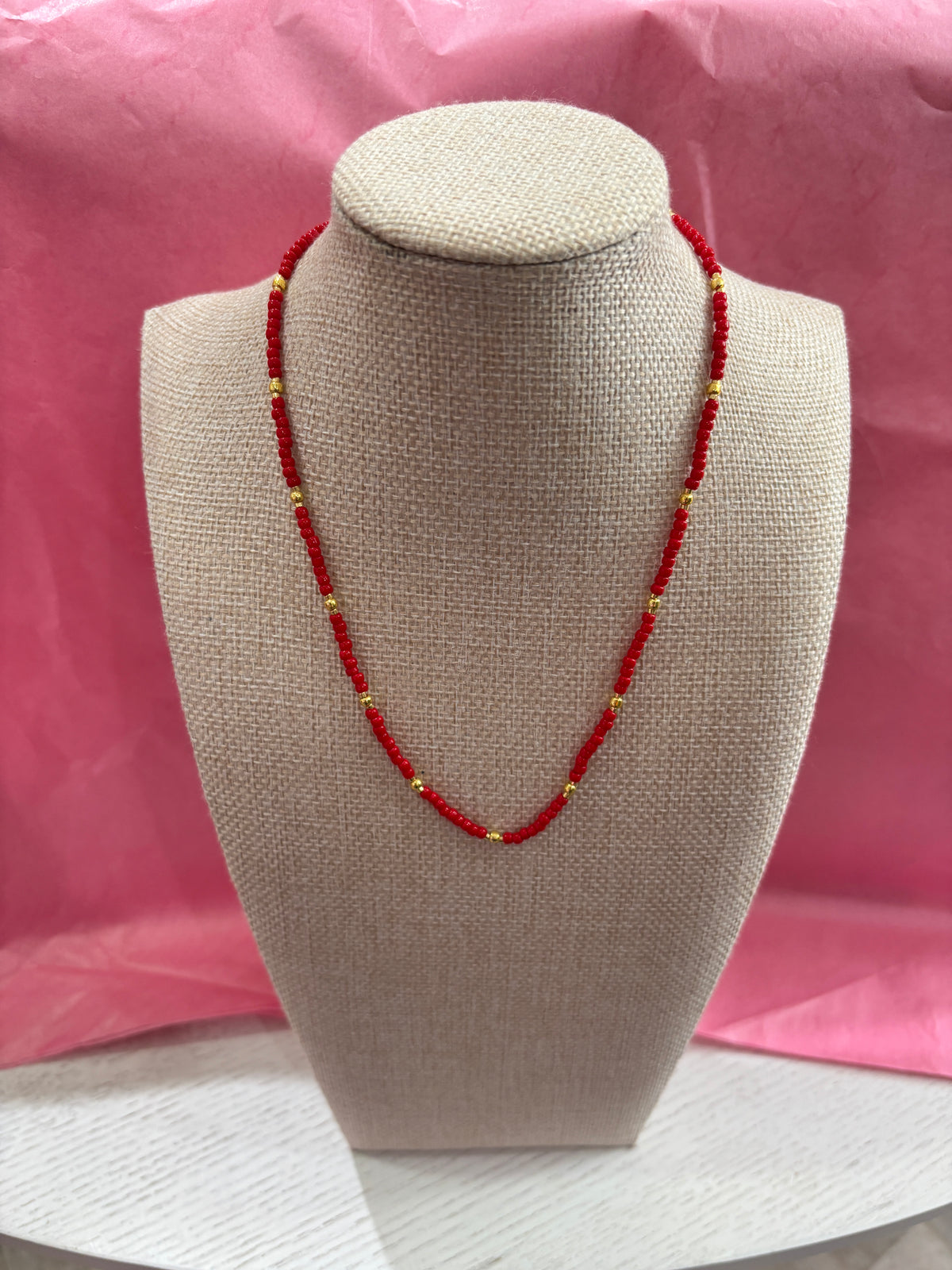 Lettie Seed Bead Necklace-Red