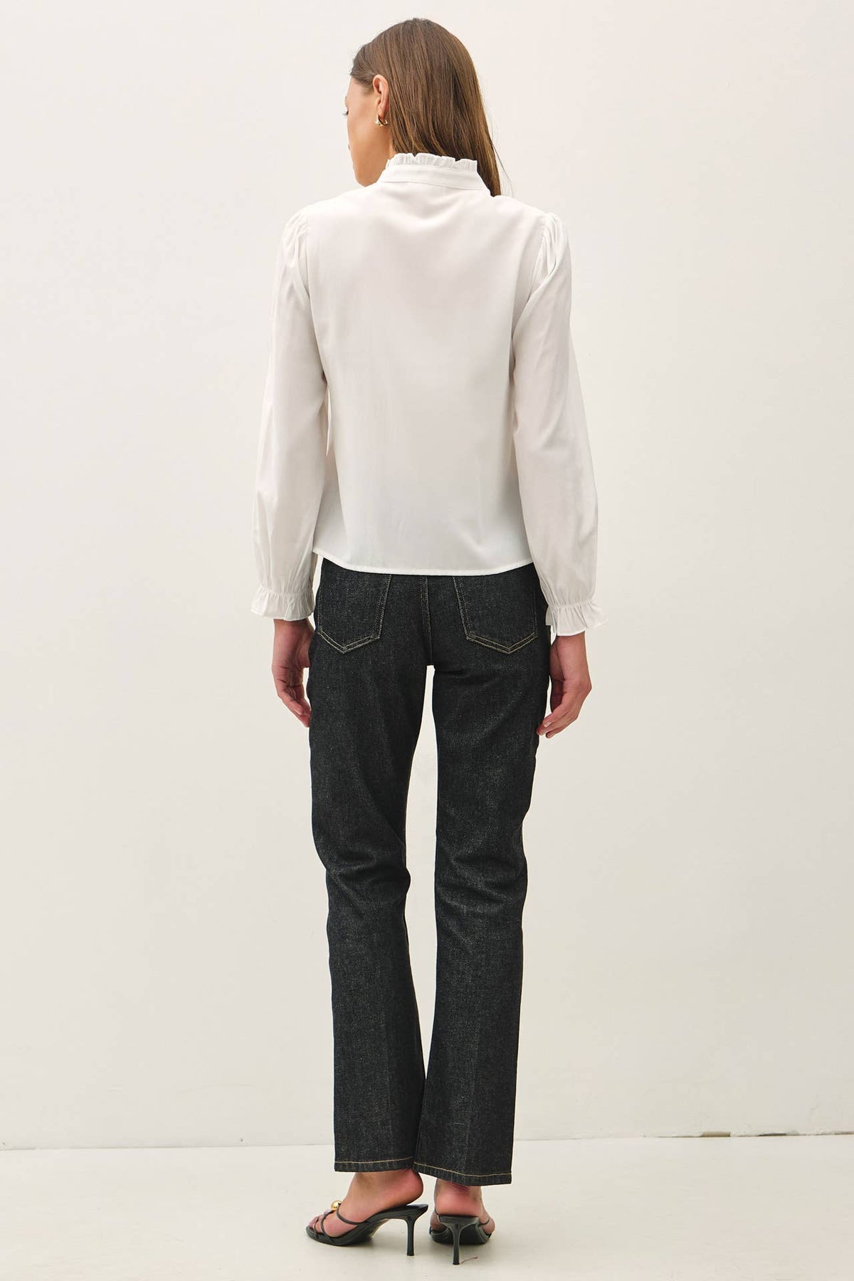 Zaria Mandarin Collar Top-White