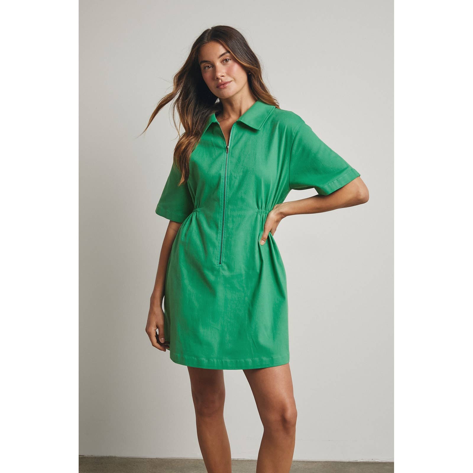 Take it Easy Zipper Mini Dress-Green