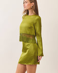 Sway With Me Satin Fringe Top