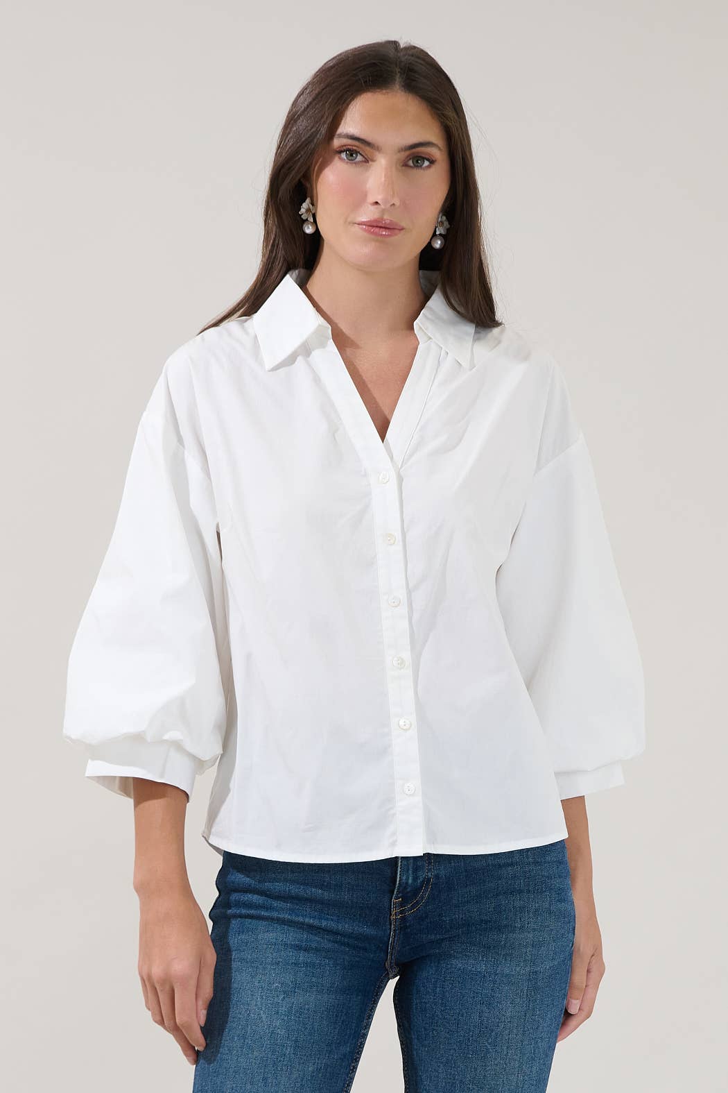 Chalet Button Down Top-White