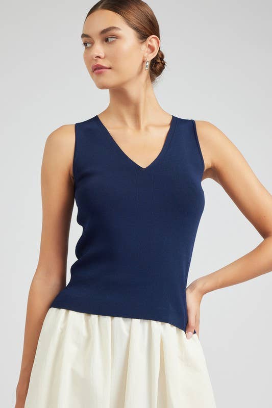 Finishing Piece Knit Tank-Navy