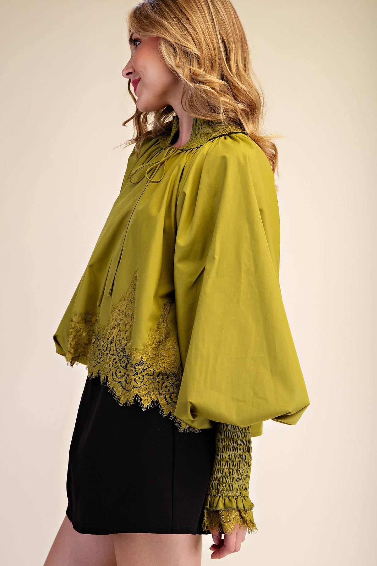 Rosamund Puff Sleeve Top-Olive