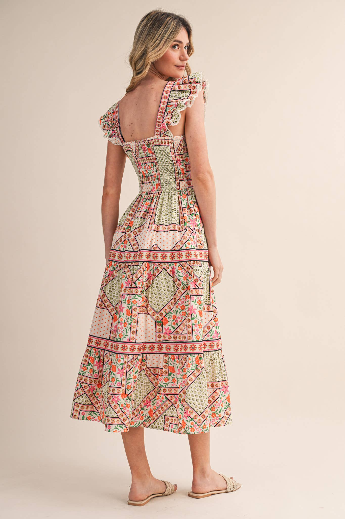 Sweet Spell Floral Midi Dress-Ivory