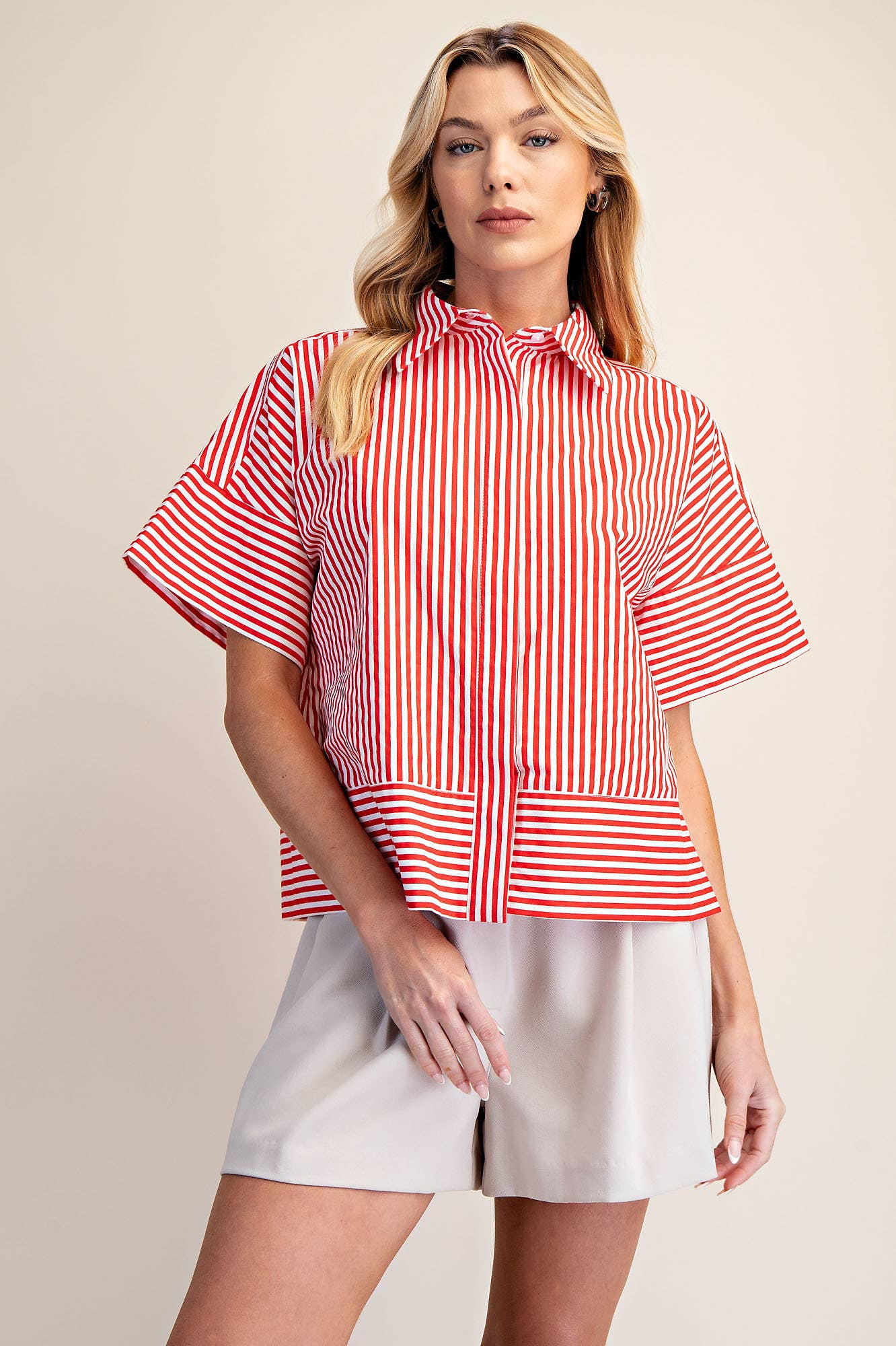 Portside Button Down Top-Red