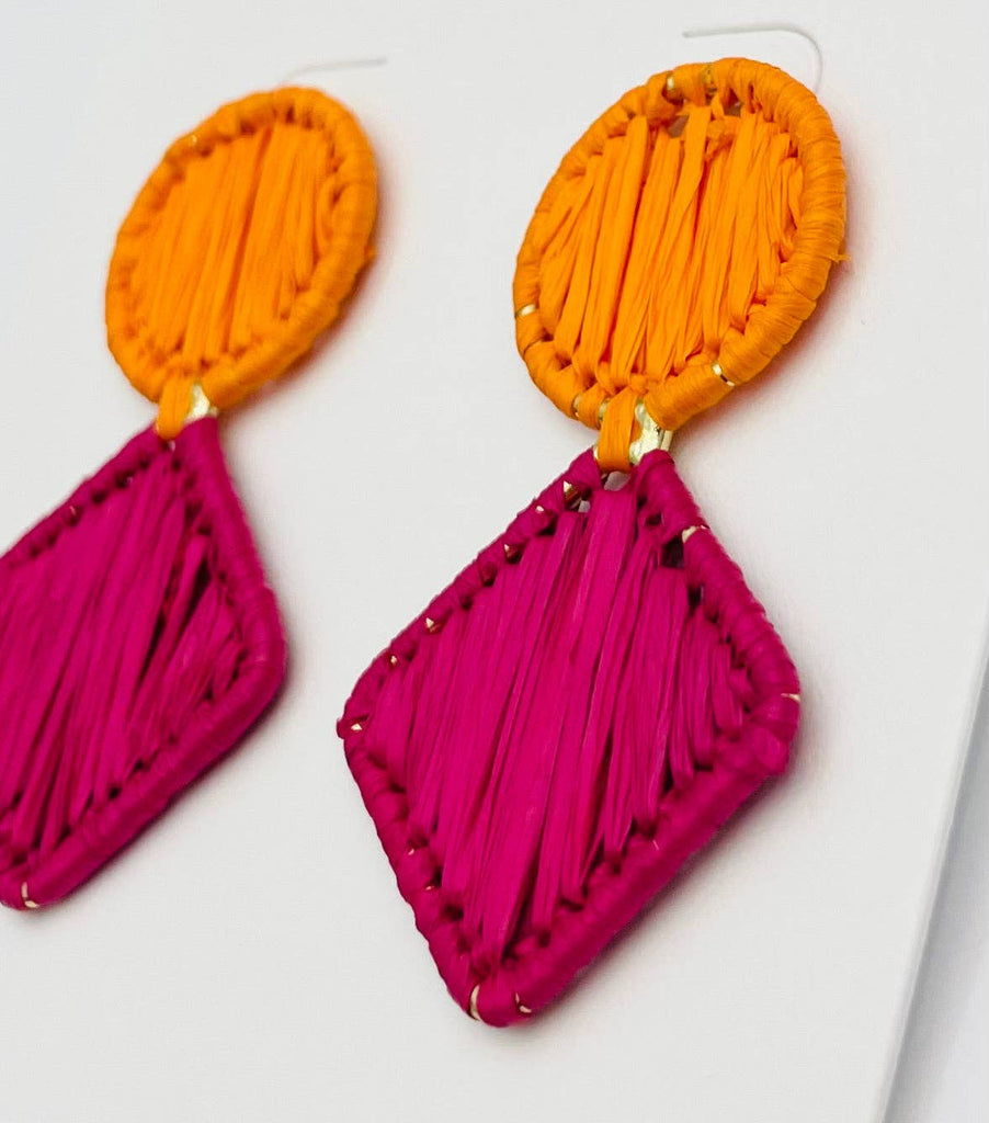 Raffia Double Drop- Orange/Pink