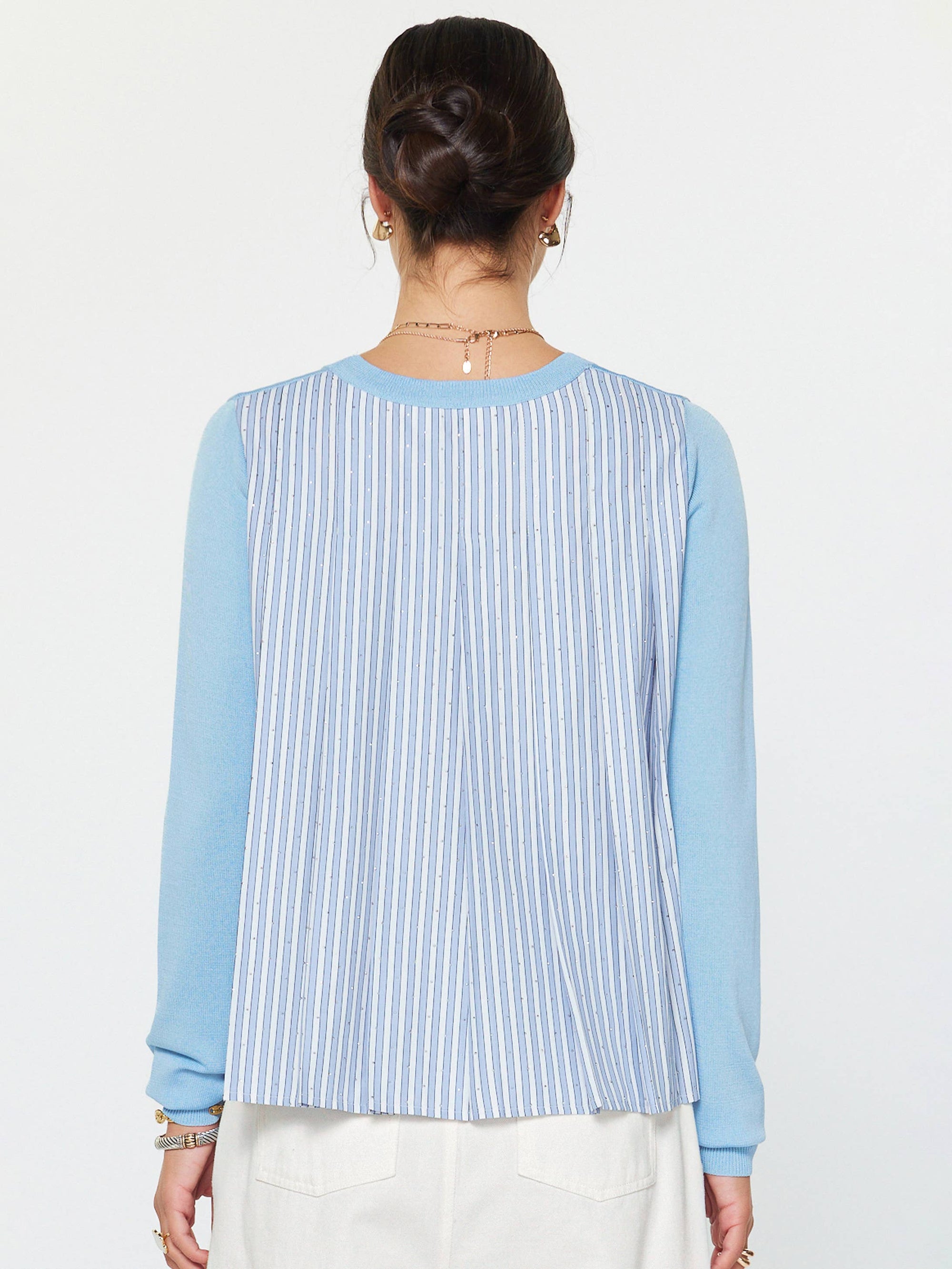 Breezy Stripes Mixed Media Top-Blue