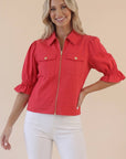 Seaside Zipper Front Jacket-Red