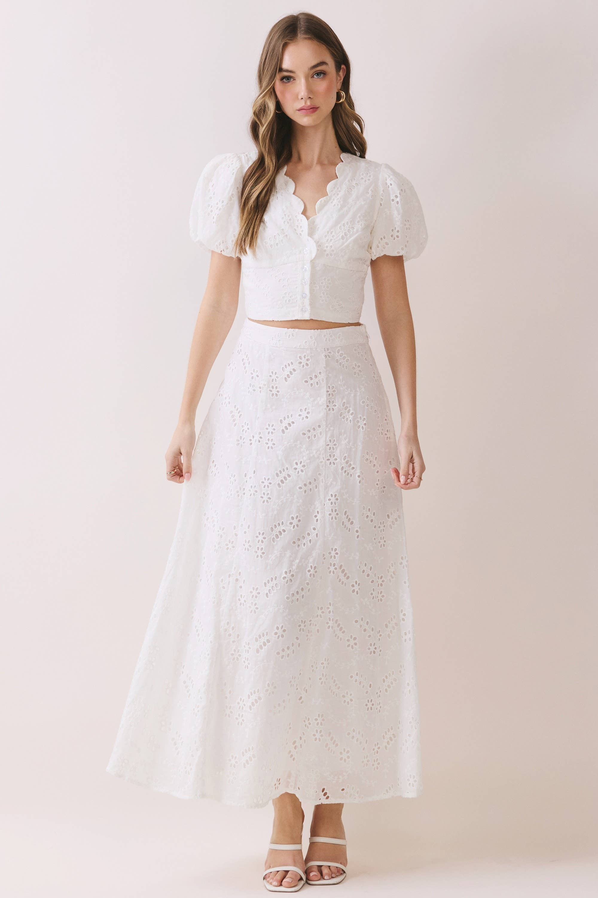Ashton Eyelet A Line Midi Skirt