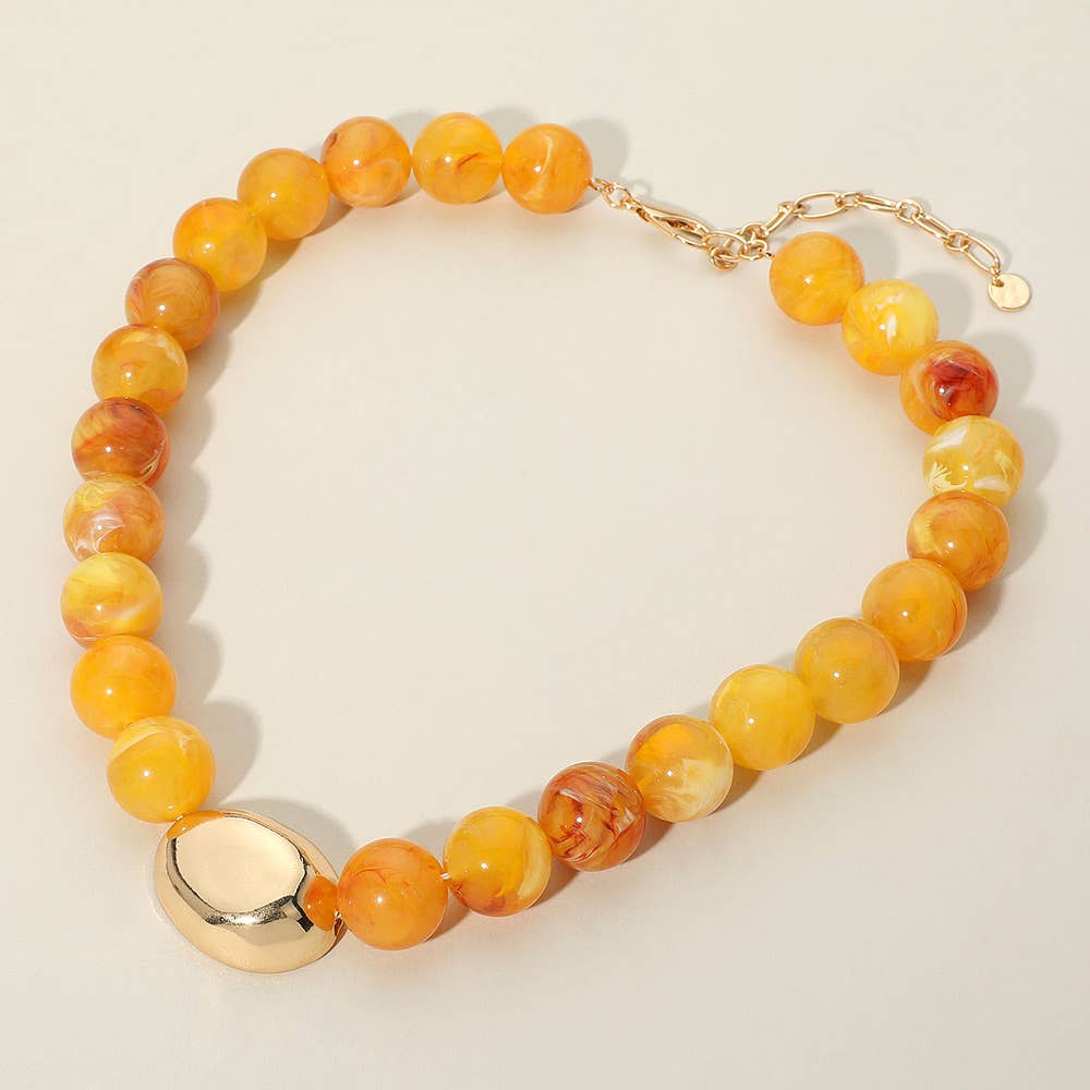 Polished Beaded Statement Necklace-Yellow